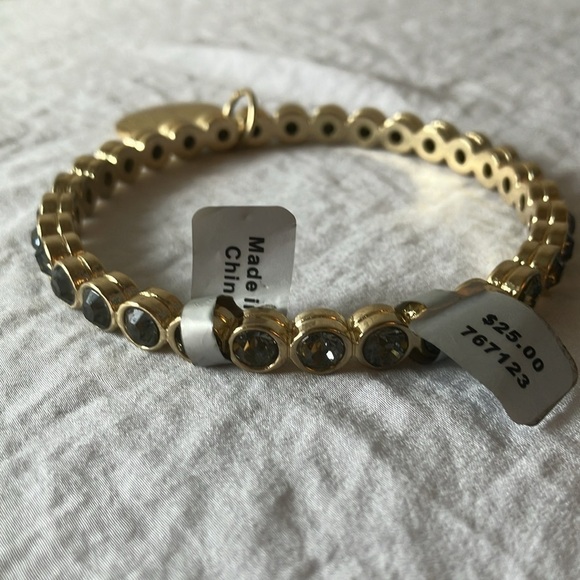 Gold tone slip on faux gem bracelet with gold charm - Picture 5 of 16